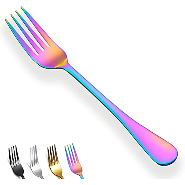 Rainbow Dinner Forks Set of 4, Berglander Stainless Steel Titanium Mutil-Color Plating Fork Set, Colorful Forks And Spoons Silverware, Table Forks Set Sturdy And Dishwasher Safe