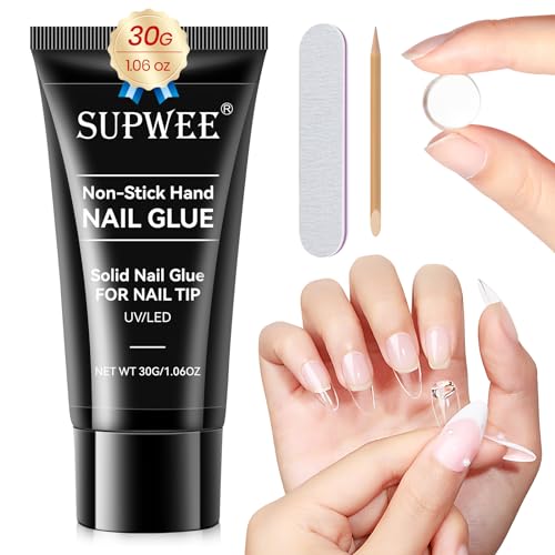30g Solid Nail Glue Gel for Press on Nails Multifuctional Super Strong Gel Nail Glue for Nail Tips Creat 3D Nail Art Strong Adhesive Rhinestone Glue Gel, clear