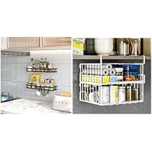 15.7in 2Pack Spice Rack Organizer Wall Mount & 12.6in 2PackUnder Shelf Basket Storage
