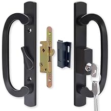 ALLYWASAI Patio Sliding Door Handle Set with Mortise Lock, Key Cylinder and Keeper, Replacement Handle Lock Set Fits Door Thickness from 1-1/2" to 2-1/4", 3-15/16" Screw Hole Spacing, Keyed, Black