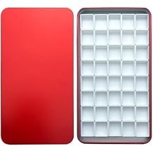 FCLUB Watercolor Palette Paint Tin Case with 40 Empty White Plastic Half Pans, Magnetic Squares - Portable DIY Watercolor Palette for Artists