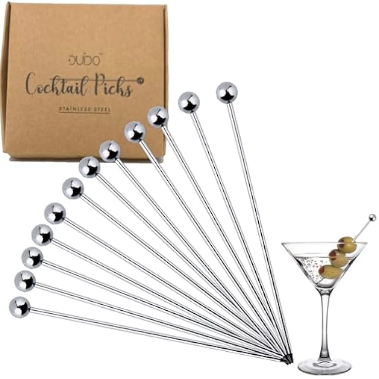 Cocktail Picks Stainless Steel Toothpicks - 12 Pack  4 Inch Martini Picks Reusable Fancy Metal Drink Skewers Garnish Sticks for Martini Olives Appetizers Bloody Mary Brandied