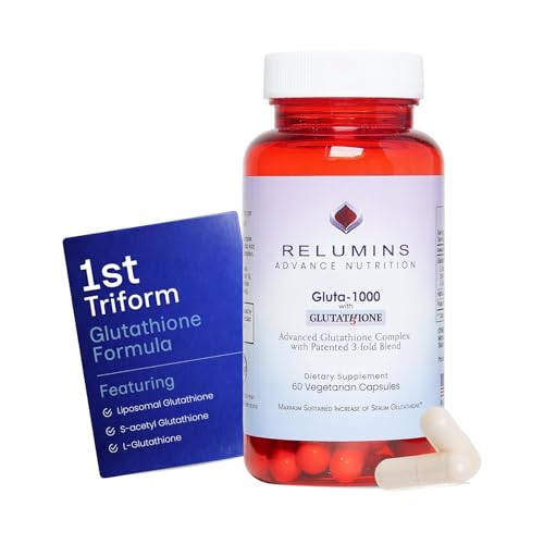 Relumins Advanced Patented Tri-Form Glutathione Complex 1000 mg - Fast-Absorb L-Glutathione, S-Acetyl & Liposomal  Alpha-Lipoic Acid & Rose Hips - Made in USA