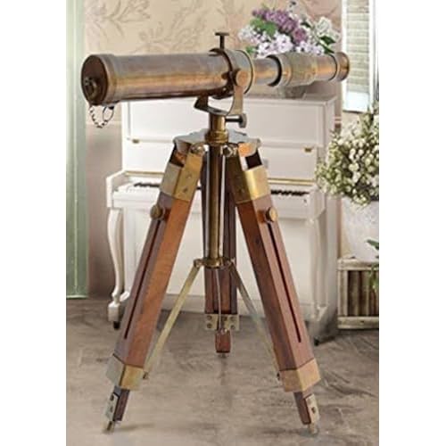 Nautical Brass Antique Telescope Spyglass with Wooden Stand Home Decor Gift