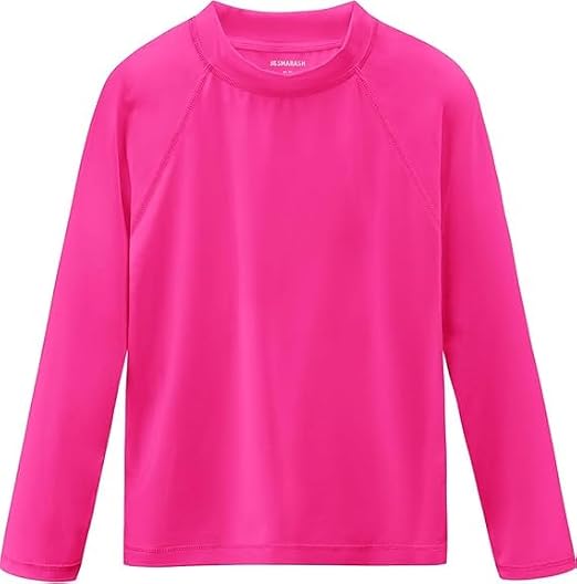 Girls Rash Guard Swim Shirt Long Sleeve for Toddler Kids Rashguard Water Shirt UPF50+ Neon Pink 4T