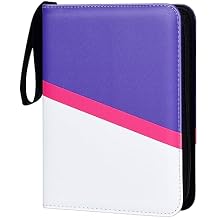 Trading Card Binder 4 Pocket with Zipper & Hand Strap, Holds Up to 400 Cards, PU Leather TCG Binder for Collectors, Purple & White