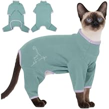 DENTRUN Cat Clothes for Hair Control with Hair Sticky Fabric - Soft Recovery Suit & Breathable Lint-Resistant Cat Sweater for Cats Only, Kitten Onesie Pajamas, XS, Bean Green