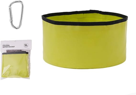 Collapsible Wash Basin, Portable Camping Bucket, Foldable Water Container, Lightweight Hiking Sink, Outdoor Dish Pan, Travel Foot Soak Tub, Compact(Green+Carabiner)