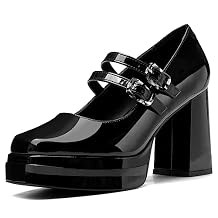Coutgo Women's Platform Mary Jane Pumps Two Strap Square Toe Chunky Block Heel Sandals Party Shoes