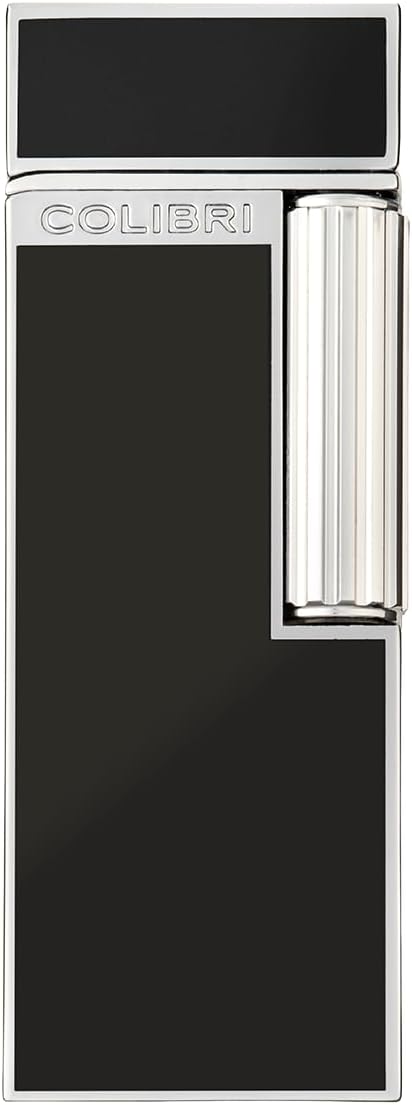 Colibri Continental Soft Flame Lighter Refillable Butane, Flint Ignition, Lacquer Finish, Slim Luxury Design, Classic Gentle Flame Lighter for Everyday Carry (Black + Chrome)
