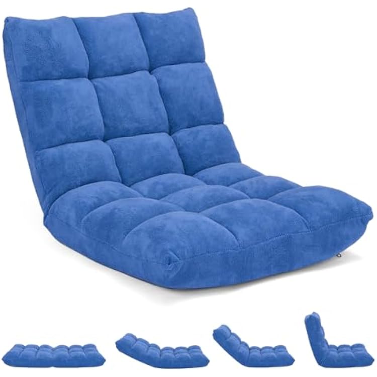 RELAX4LIFE Floor Chair with Back Support - 14-Position Adjustable Lazy Sofa Chairs, Padded Sleeper Bed & Couch Recliner for Reading Meditation, Folding Floor Gaming Chair for Adults Blue