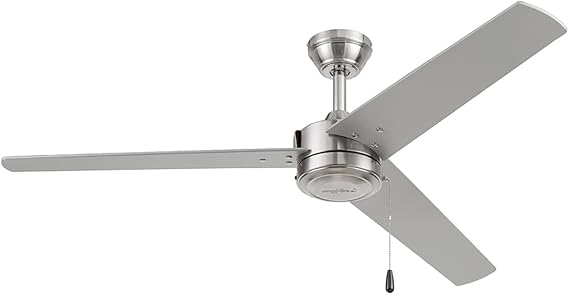 Bora Model Ceiling Fan | 52 Inch (132 cm), 3 Reversible Blades and Chain Control | Nickel