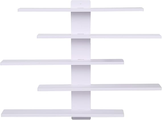 Floating Wall Shelf, White PVC, 5-Tier Hanging Decorative Shelf for Collectibles, Figurines, Shot Glasses, Mini Decorations and Toys