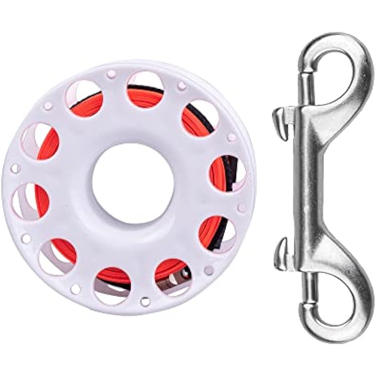 Diving Finger Spool Reel 30m Plastic Spool Reel Durable Underwater Cave Scuba Diving Snorkeling with Dual Ended Bolt Snap Clip White