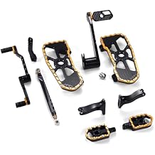 For Harley Touring Floorboards PB Racing style Footboards with Gear Brake arm Shifter Levers Linkage Foot rest pedals (Black+Gold, For 2014-UP Touring)