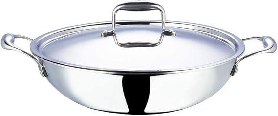 Vinod Platinum Triply Stainless Steel Kadai with Lid, 26cm, 3.2Ltr