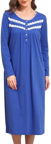 Long Cotton Nightgowns for Women 100% Cotton Night Gown Long Sleeve Ladies Nightgowns Sleepwear Vintage Sleep Dress