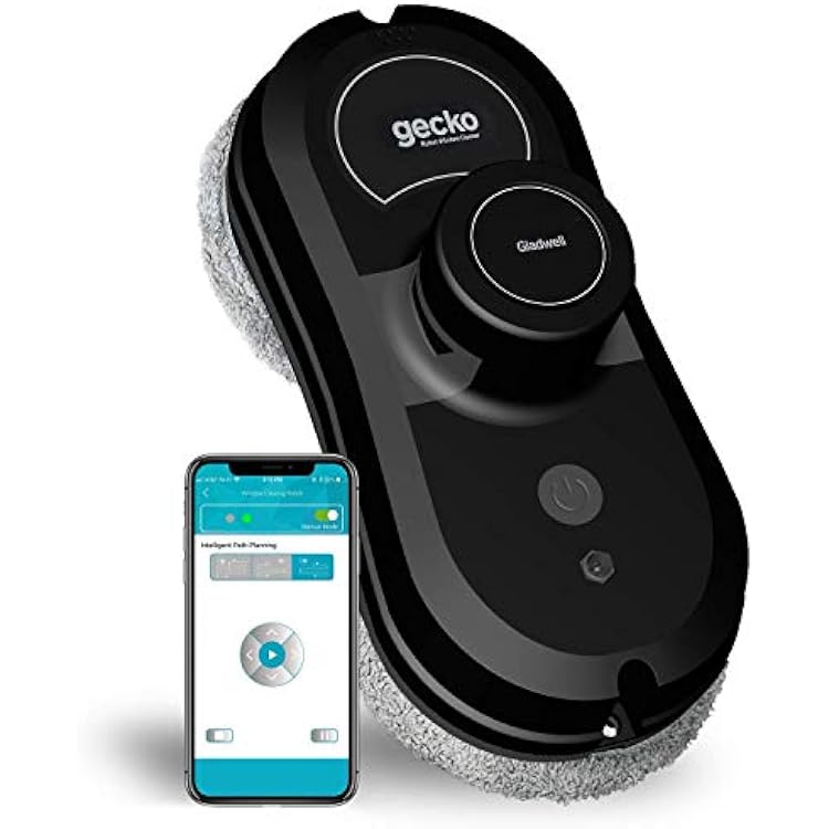 Gladwell, Gecko Robot Window Cleaner, Smart Glass Cleaning Robotic Technology App and Remote, Powered Washer for Table High Windows Ceiling Magnetic Automatic, Outdoor Indoor, Black