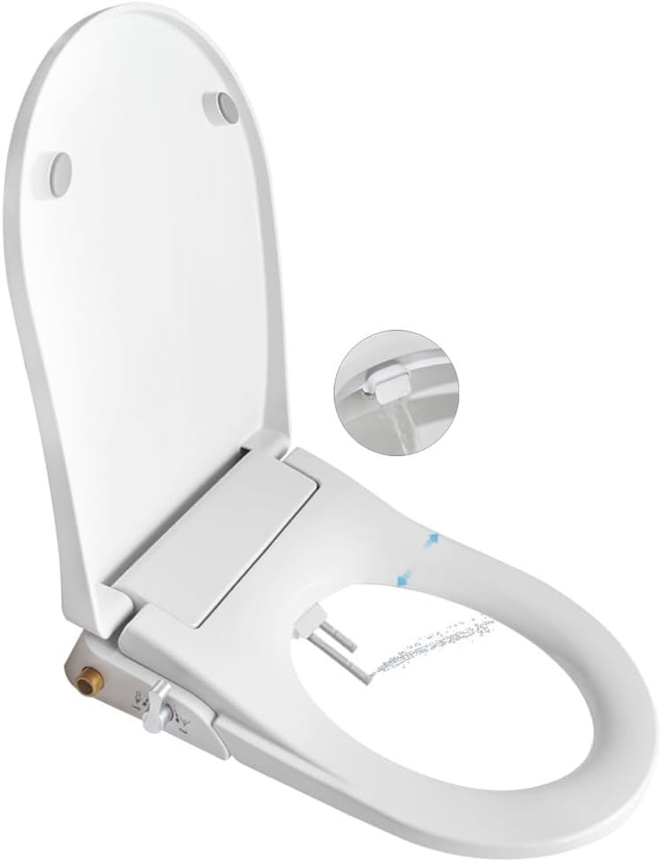 Non Electric Toilet Bidet Seats with Self Cleaning Dual Nozzles Separated Rear & Feminine Cleaning Natural Water Spray, Soft Closed Toilet Seat Toilet Bidet,Easy DIY Installation Upgrade D
