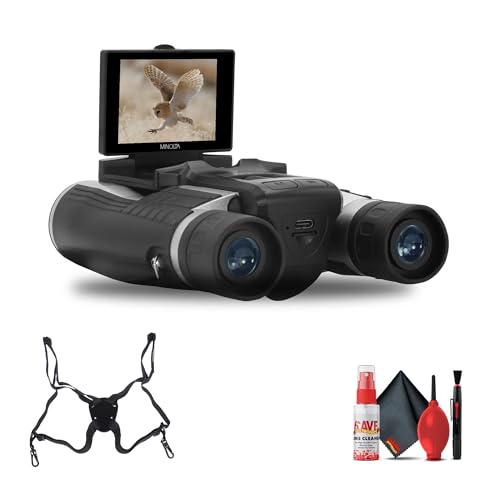 Minolta 12x32 Digital Binoculars - 4K UHD Video Camera, 48MP Photo Capture, 8X Digital Zoom, IPS Anti-Glare Screen, Fog-Resistant Optics, Compact, Ideal for Birdwatching & Travel Hunting  Harness