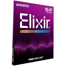 Elixir Strings, Acoustic Guitar Strings, 80/20 Bronze with POLYWEB Technology, Longest-Lasting Warm Tone with Comfortable Feel, 6 String Set, Extra Light 10-47