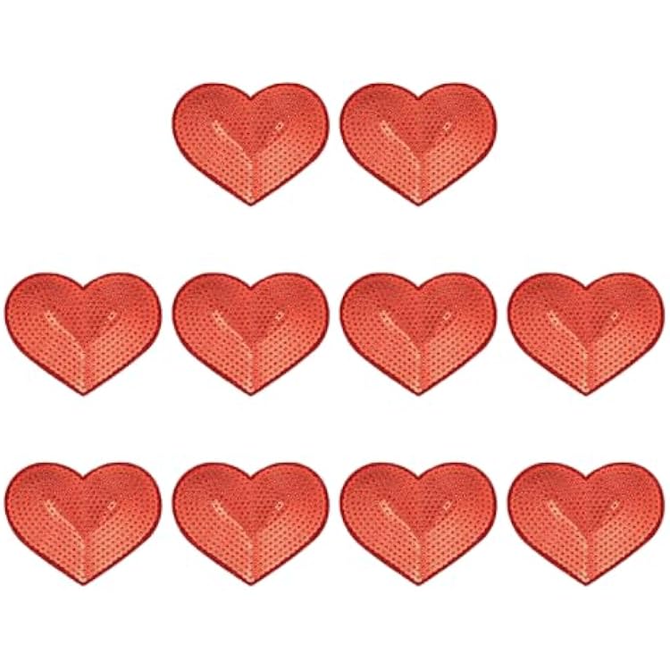 PATIKIL Heart Patches for Clothes, 10 Pcs 2.83x3.35 Inch Sequin Heart Iron Embroidered on Decorative for Holes Hats Jeans Repair Bags DIY Craft, Red