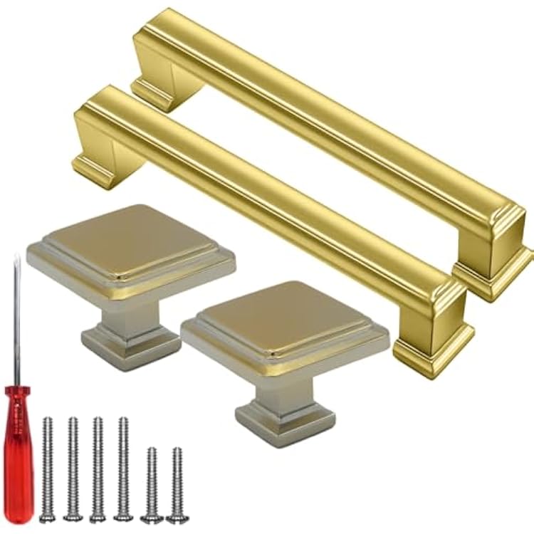 FIGO HOME Drawer Handles - Dresser Knobs - Bar Cabinet Handles - Gold Cabinet Pulls - Kitchen Cabinet Hardware