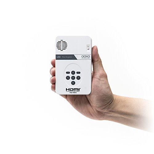 AAXA Technologies KP-101-01 AAXA LED Pico Micro Video Projector - Pocket Size Portable Mobile Mini Projector with mini-HDMI, built-in Media Player & Speakers, 3.5mm Aux Out, Micro SDUSB readers and 80 Min Lithium-Ion Battery