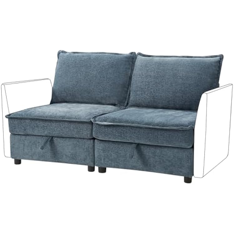 HULALA HOME Modern Middle Module for Sectional Sofa Couch, Armless Loveseat Sofa, 2 Seat Included, Blue