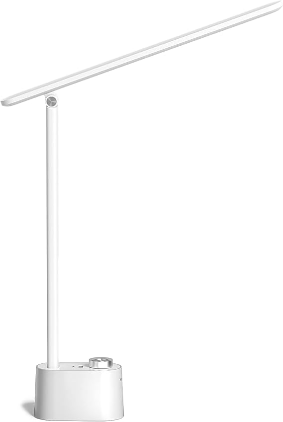 Honeywell HWT-H01 LED Desk Lamp, Foldable & Stepless Dimmable, White | Sunturalux Eye-Caring Desk Light with Charging Ports, Modern Table Lamp, Reading Lamp for Home Office Bedroom College Dorm