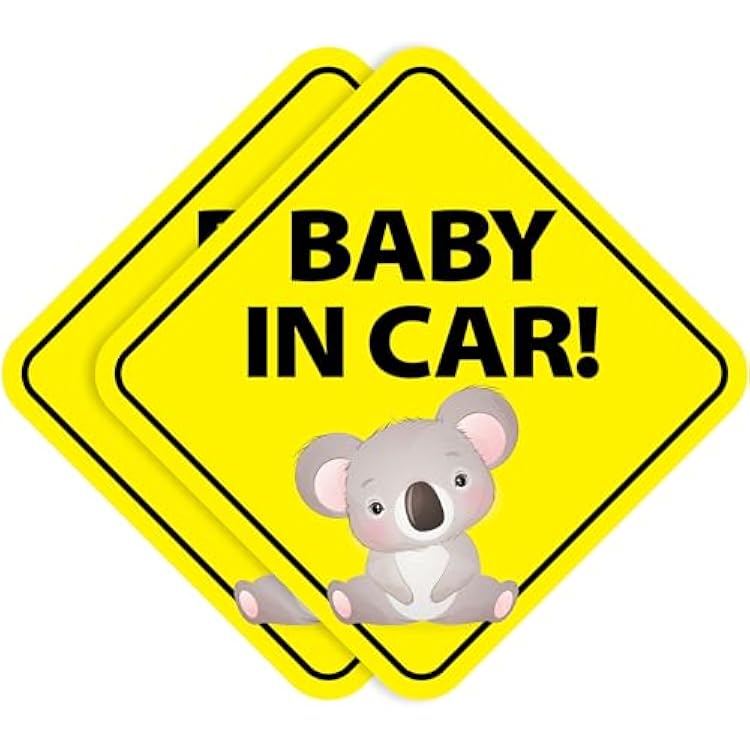 Stickios Baby in Car Stickers Non-Magnetic - Removable, Paint-Safe Signs for Cars & Windows - Made in USA 2-Pack, 6 inch Diamond, Koala