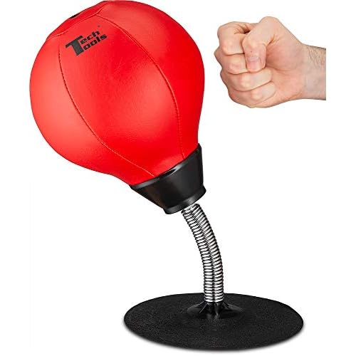 Tech Tools Stress Buster Desktop Punching Bag - Suctions to Your Desk, White Elephant Gifts for Coworker Men and Women, Heavy Duty Stress Relief Ball, Gag Gifts Funny Desk Accessories