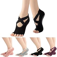 Pengxiaomei 4 Pairs Non Slip Yoga Socks, Women's Yoga Socks with Toes, Clasped Socks for Ballet Barre Dance