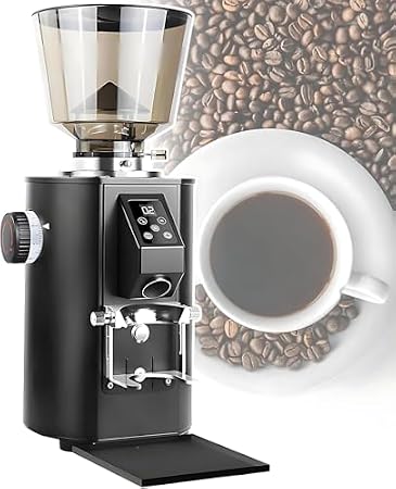 Electric Coffee Grinder, 64mm Stainless Steel Flat Burr Coffee Grinders, Adjustable Portafilter Holder & LED Touchscreen for Coffee Shops,Black