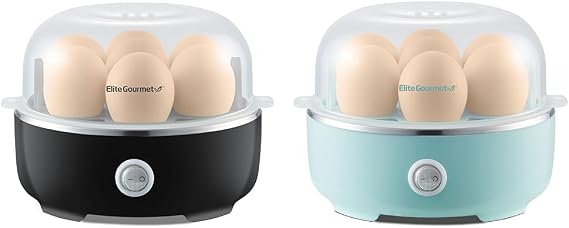 Elite Gourmet 7-Egg Electric Egg Cookers, Auto Shut-Off, Boil Eggs, Black and Mint Colors