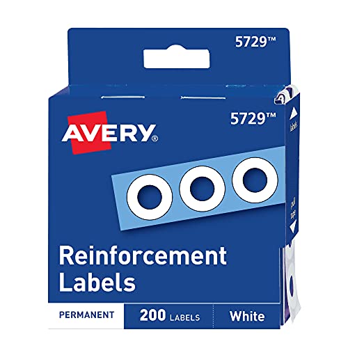 Avery Self-Adhesive Hole Reinforcement Stickers, 14 Diameter Hole Punch Reinforcement Labels, White, Non-Printable, 200 Labels Total 5729