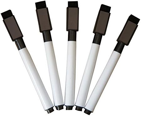 Flexible Magnets Fine tip Dry Erase Black Markers with Magnetic Cap and Eraser, Perfect for Dry Erase Boards and Whiteboards Pack of 5