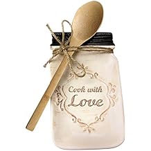 Young's Ceramic Holder with Spoon, 8", 8", Cream (15238)