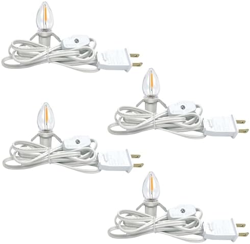 4 Accessory Cord with 4 Led Light Bulb 6 Ft White Cord with OnOff Switch Plugs E12 Candelabra LED Light Bulbs and Clips for Halloween Christmas Decorations Craft Village House Decoration