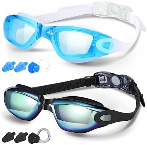 COOLOO Swim Goggles, 2 Pack Goggles Swimming Adult Swimming Goggles for Women Men Youth Teen Kids Anti Fog Anti-UV No Leaking