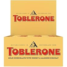 TOBLERONE Milk Chocolate Bar with Honey and Almond Nougat, Bulk Chocolate, 12 - 3.52 oz Bars