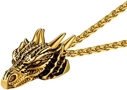 U7 Punk Chameleon/Eagle/Dragon/Hawk/Wolf Necklaces for Men Women, Retro Black Stainless Steel Animal Pendant Personalized Jewelry Gift Cool Necklace with 22 Inch Chain