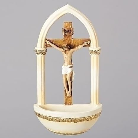 Roman Crucifix Jesus Florentine Style Holy Water Font