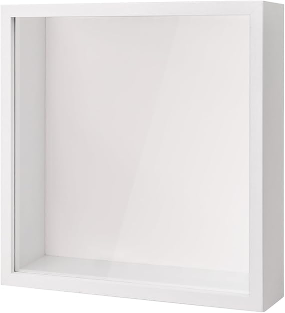 3D Shadow Box, Deep Display Box for Wall and Tabletop, Wooden Deep Box Frame Picture Frame for Memorabilia Medal Tickets Crafts Flower (White 22x22cm)