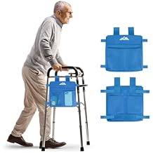 supregear Walker Side Bag, Water Resistant Accessory Basket Pouch for Folding Walkers, Lightweight Hand Free Storage Carrier Tote, Universal Size Seniors Caddy Attachment, Blue