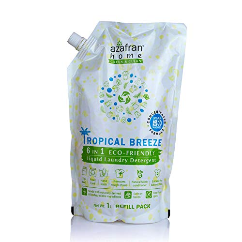 Azafran Home Laundry Detergent Liquid - Eco-Friendly Washing Detergent - Tropical Breeze, Plant Based Scent 1 L. Refill Pack