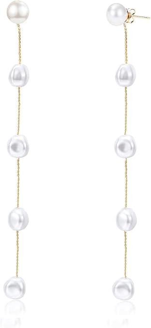Pearl Dangle Earrings for Women, Threader Earrings Ball Drop Earrings Long Chain Bridal Wedding Jewelry