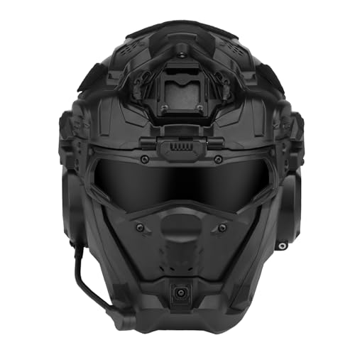Tactical Airsoft Helmet, High-end Paintball Full Face Mask Helmet (Built-in HD Headset and Anti-Fog Fan, Options) for Outdoor CS Games