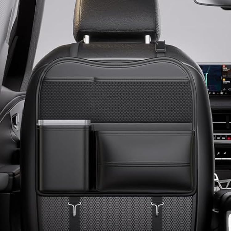 Car Back Seat Hanging Bag with PP Removable Inner Bucket,Hanging Storage Bag with Tissue and Mesh Bag,Travel Accessories,PU Leather,Car Interior Accessories