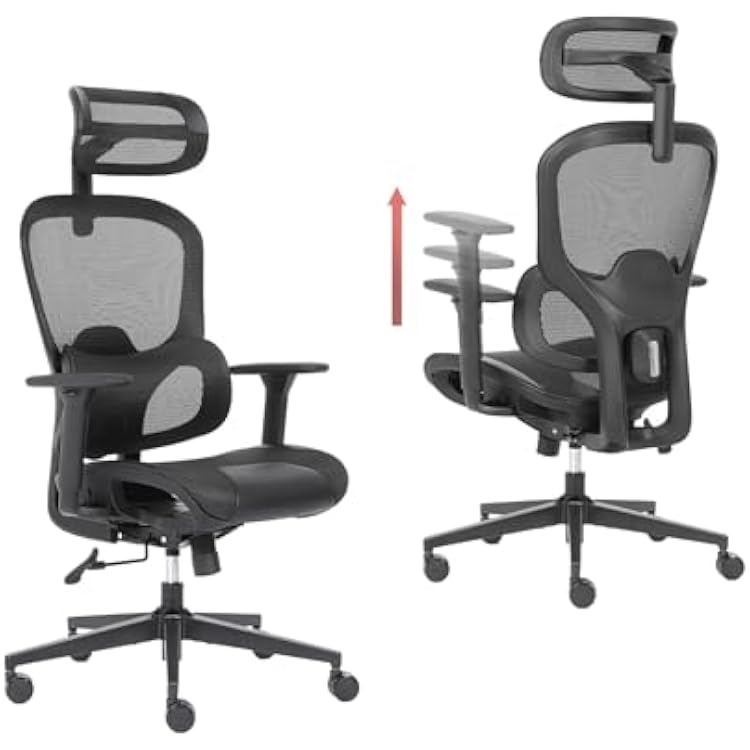 Ergonomic Mesh Office Chair with Lumbar Support - Adjustable Seat Height, Flip-Up Arms Breathable Mesh Desk Chair for Home Office, Work & Gaming Black